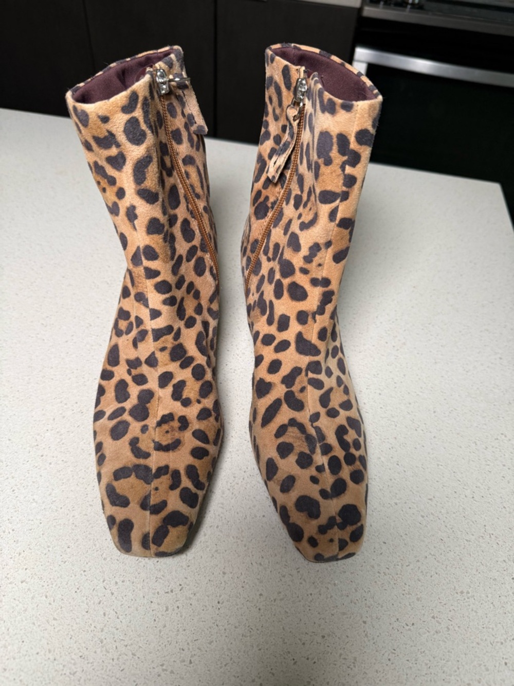 Franco Sarto Leopard Print Ankle Booties in Tan and Black - Picture 2 of 6